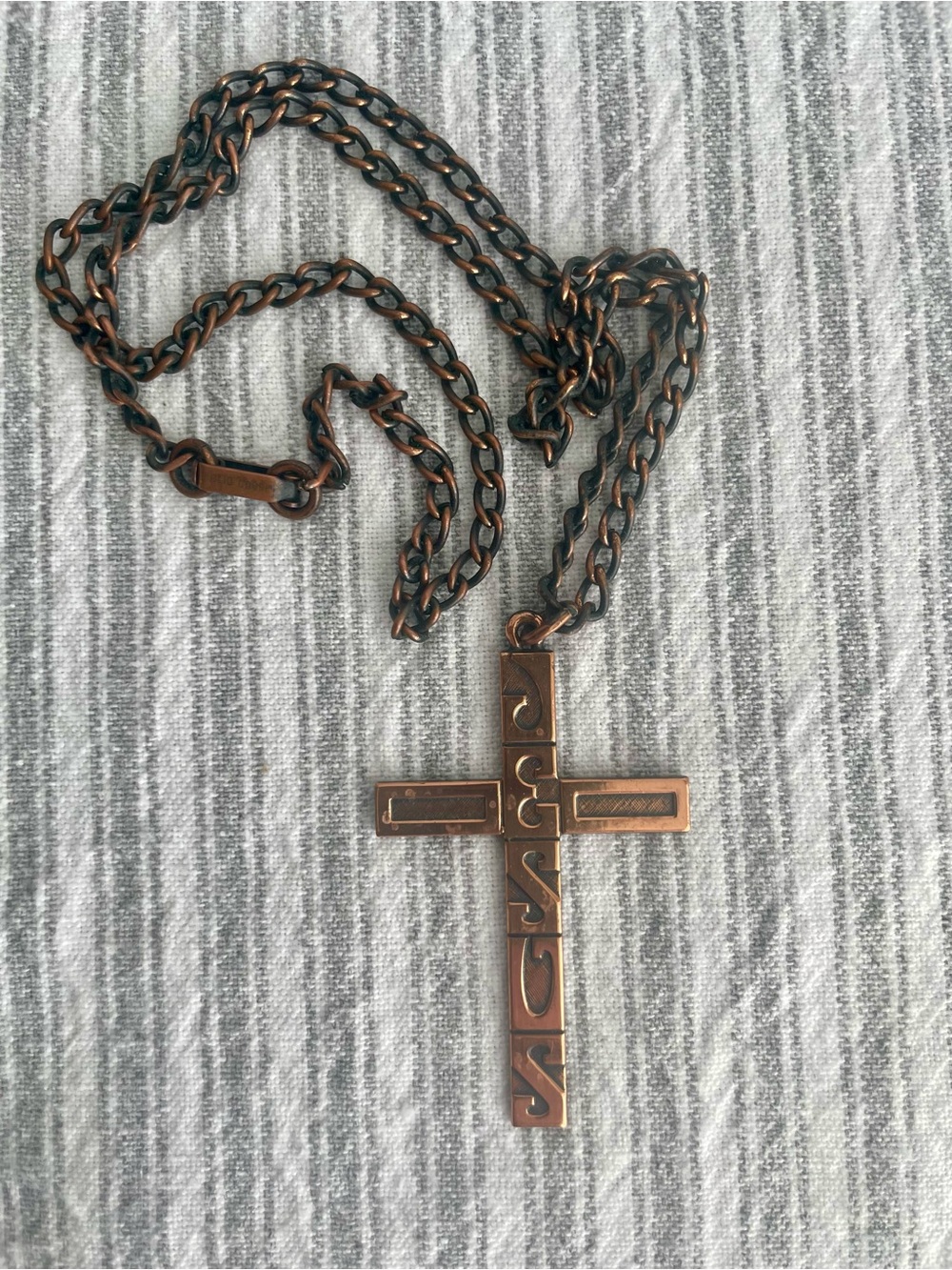 Vintage Solid Copper JESUS Cross Pendant Necklace Mid-Century Religious Rustic - Picture 8 of 9